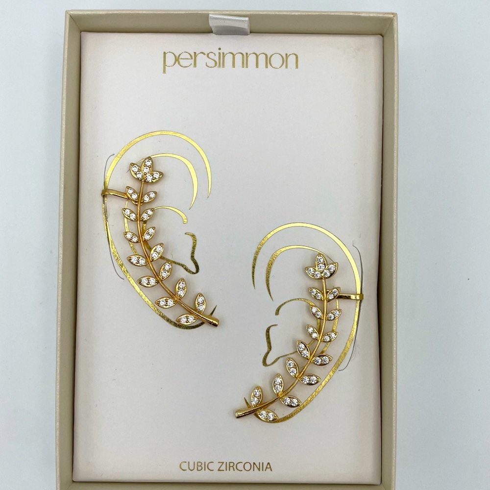 Persimmon Gold Vine with Rhinestones Earrings/Cuffs New